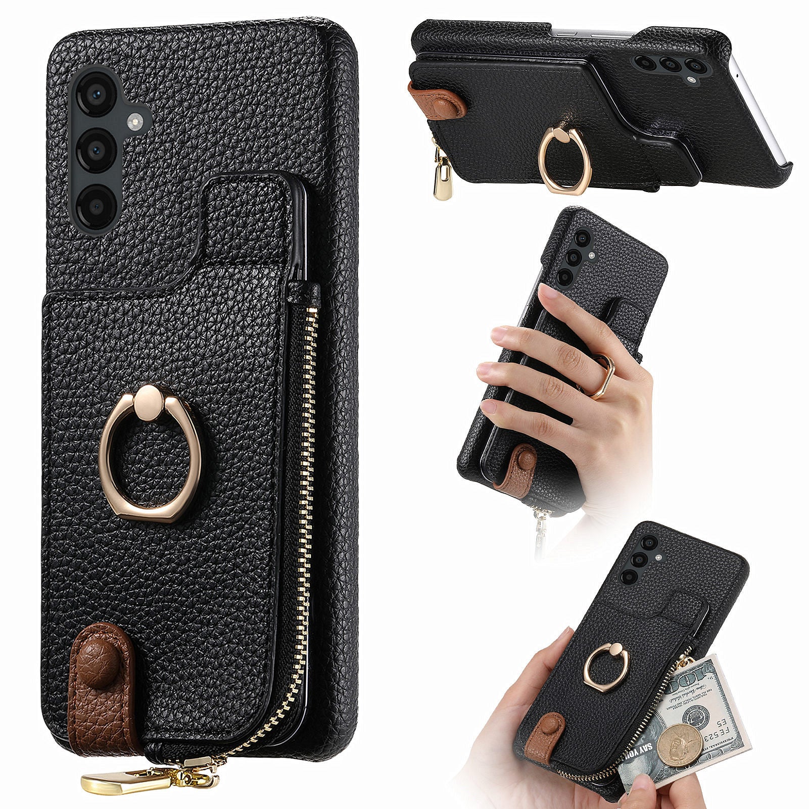 Y3 For Samsung Galaxy A24 4G (162.1 x 77.6 x 8.3mm) Case Ring Kickstand Leather+TPU Phone Cover Y3 For Samsung Galaxy A24 4G (162.1 x 77.6 x 8.3mm) Case Ring Kickstand Leather+TPU Phone Cover